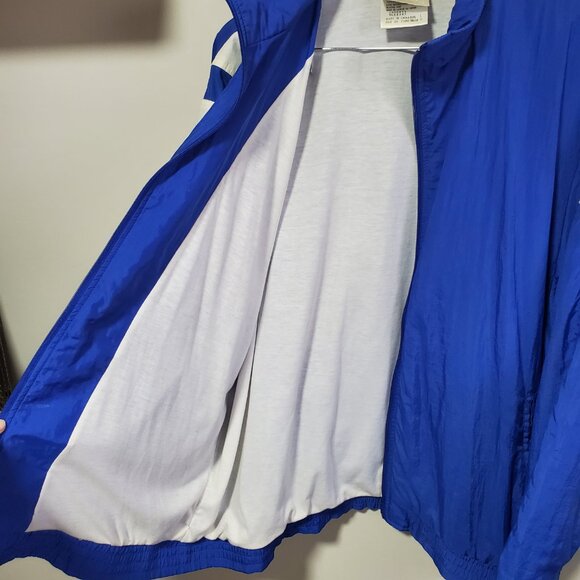 ADIDAS Vintage 90s Windbreaker Track Jacket Coat Nylon 3 Stripes Blue Mens Large - Picture 7 of 16